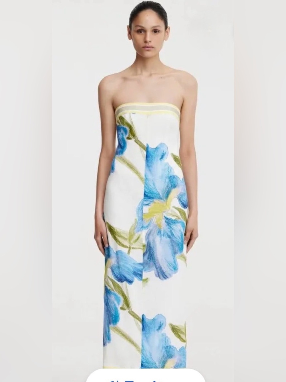 Significant Other Tess Dress Iris Bouquet Strapless Blue Floral Midi, Size 8